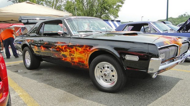 1968 Mercury Cougar. Muscle car in flames!